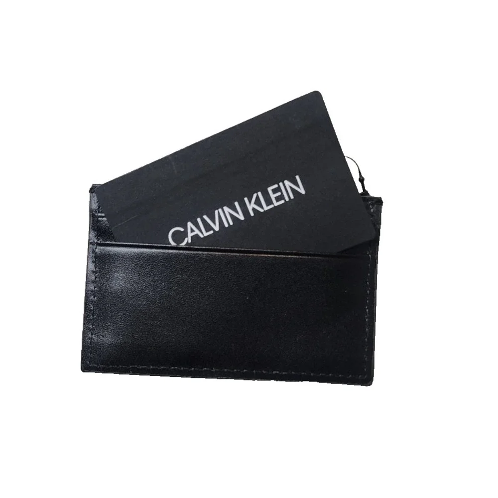Calvin Klein Men's Black Leather Slim Card Holder Wallet RFID NWT